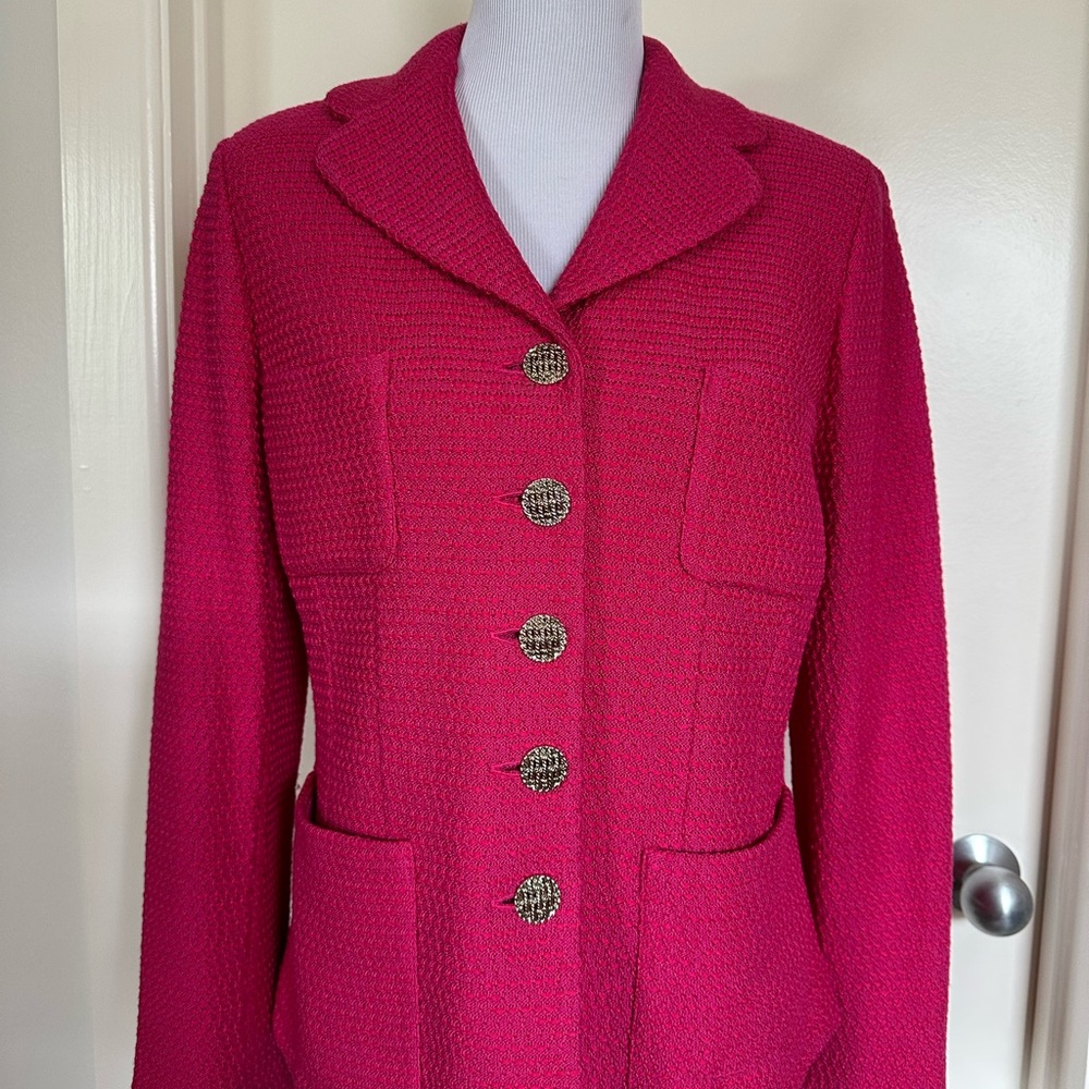 St John boucle knit jacket hot pink sz 12 made USA VG